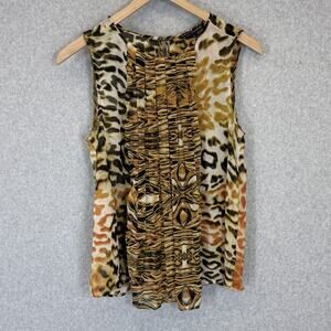 W118 by WALTER BAKER Womens Small Sheer Animal Print Pleated Sleeveless Blouse